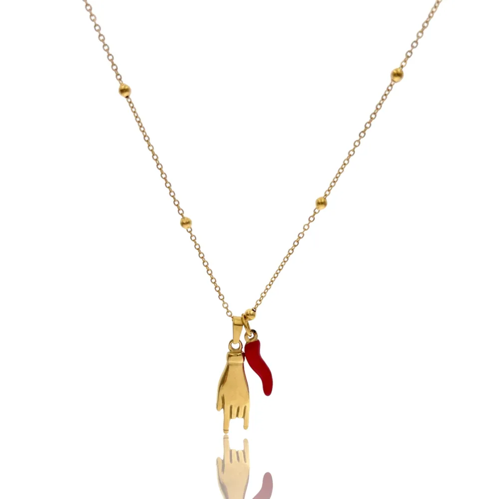 Cornino e Mano-Collana Girocollo in Acciaio - CAC-413-3492