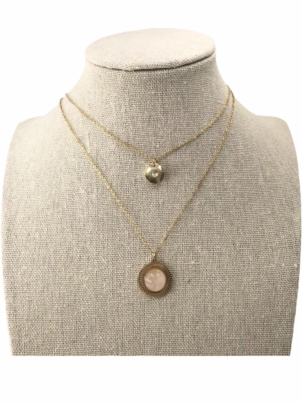 CAC4147-Tondo pietra -Collana Corta doppio filo in Acciaio - CAC4147-Tondo pietra -Collana Corta doppio filo in Acciaio