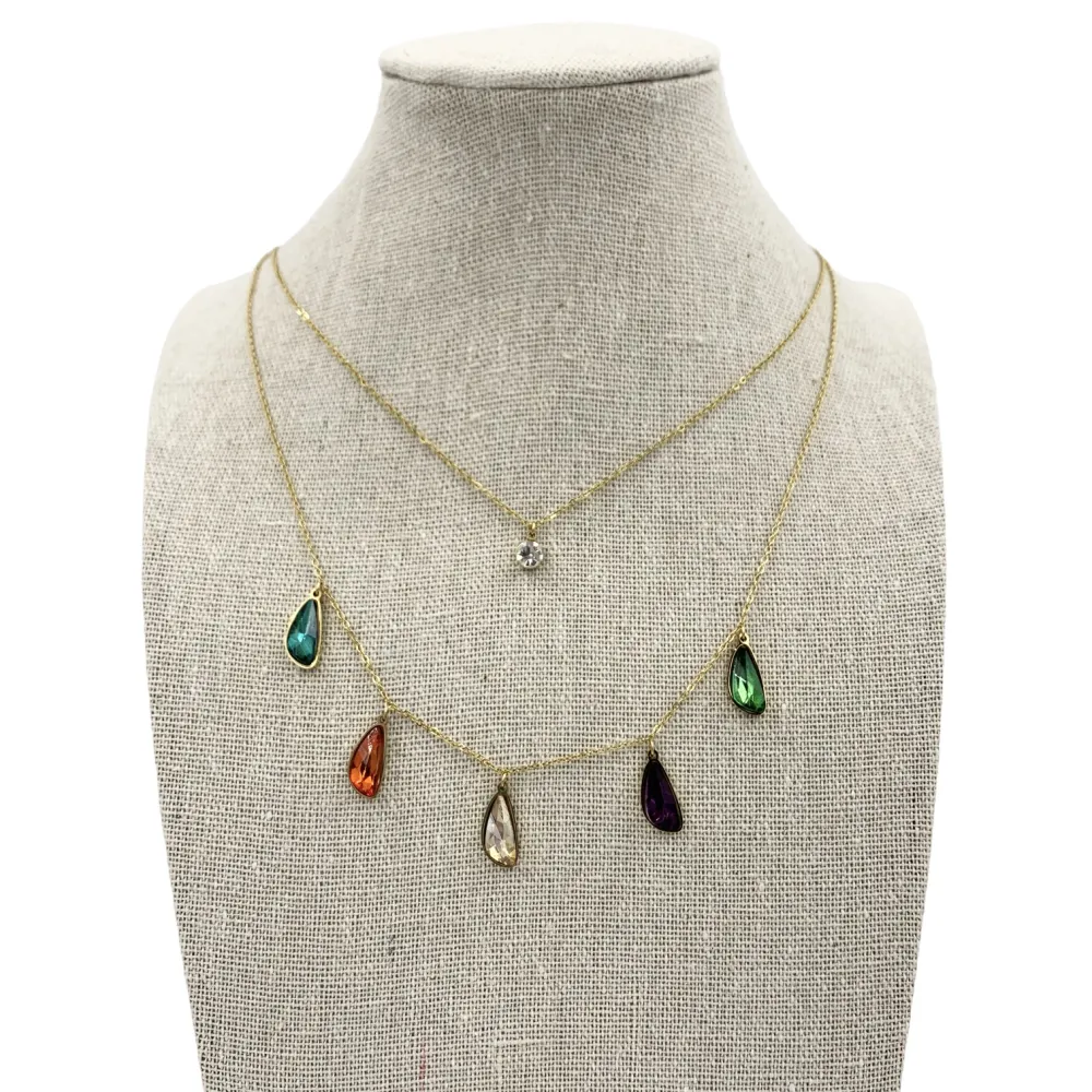 Collana moda multifilo  acciaio e cristallo - CAC5084-Goccia e punto lunce doppio filo - Collana Acciaio