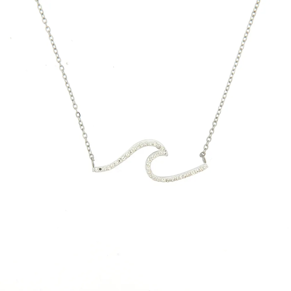 CAC6781-Onda con Strass-Collana Girocollo in Acciaio - CAC6781-Onda con Strass-Collana Girocollo in Acciaio