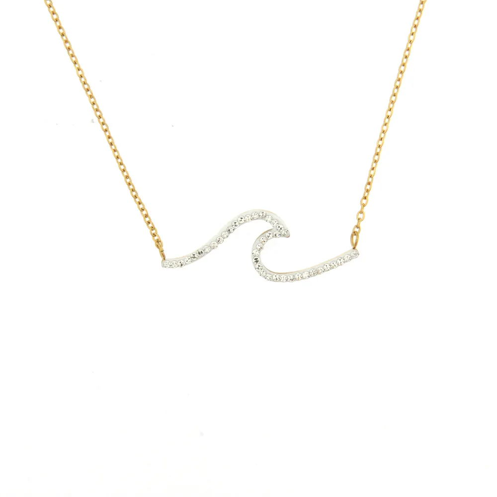 CAC6781-Onda con Strass-Collana Girocollo in Acciaio - CAC6781-Onda con Strass-Collana Girocollo in Acciaio