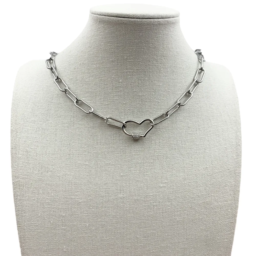 CAC7040-Cuore Zirconia- Collana Corta in Acciaio - CAC7040-Cuore Zirconia- Collana Corta in Acciaio