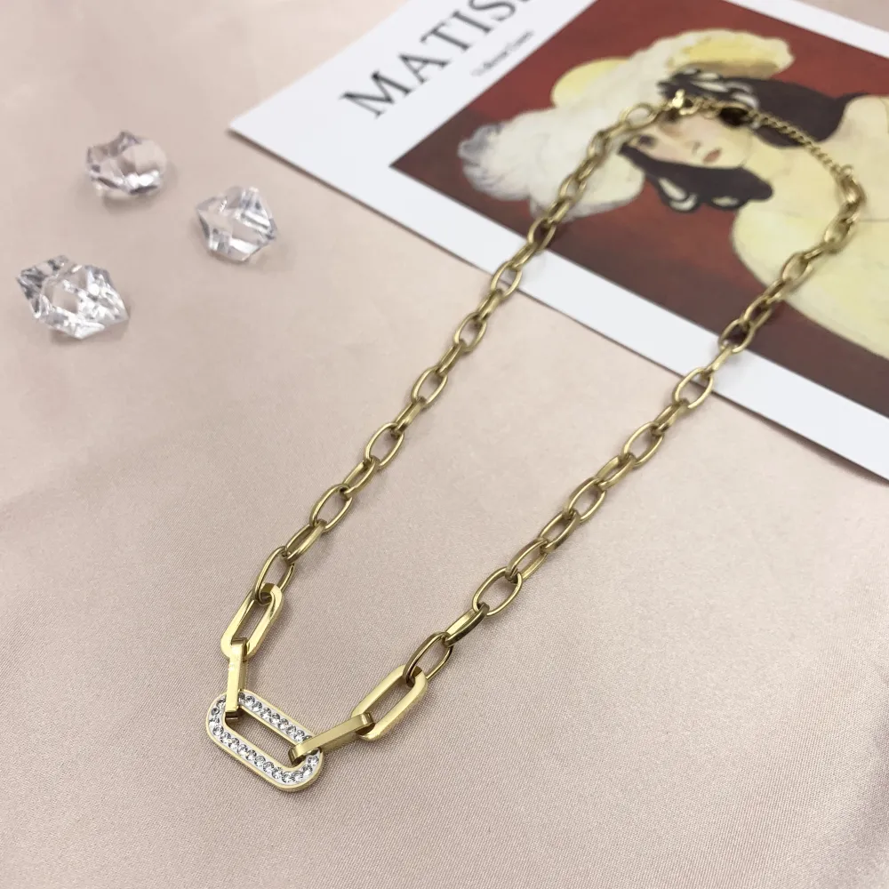 CAC7044-Ovale Catena Collana Corta in Acciaio - CAC7044-Ovale Catena Collana Corta in Acciaio