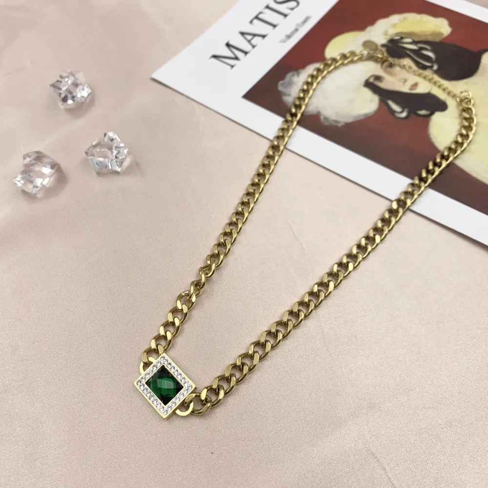 CAC7048-Rettangolo-Collana Corta in Acciaio - CAC7048-Rettangolo-Collana Corta in Acciaio