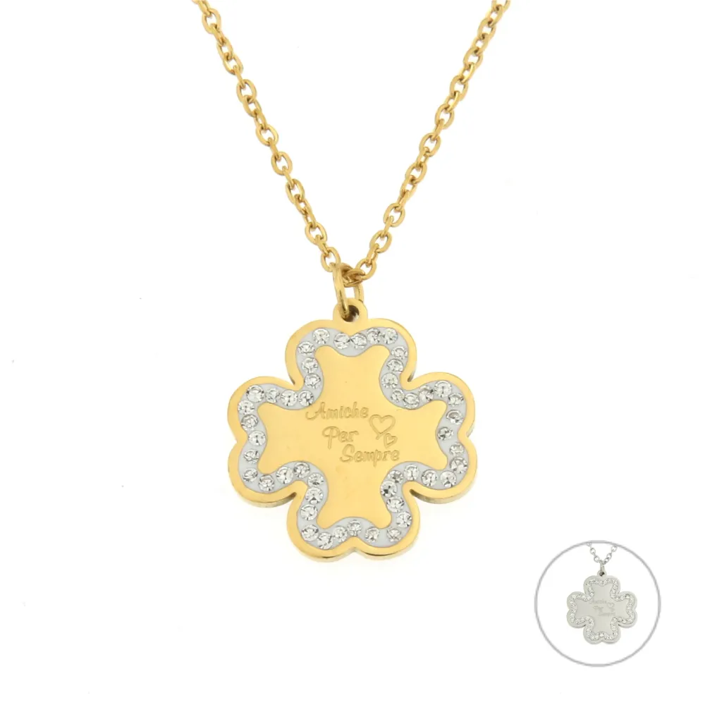 CAC7235-Quadrifoglio Amiche per Sempre-Collana Girocollo in Acc - CAC7235-Quadrifoglio Amiche per Sempre-Collana Girocollo in Acc