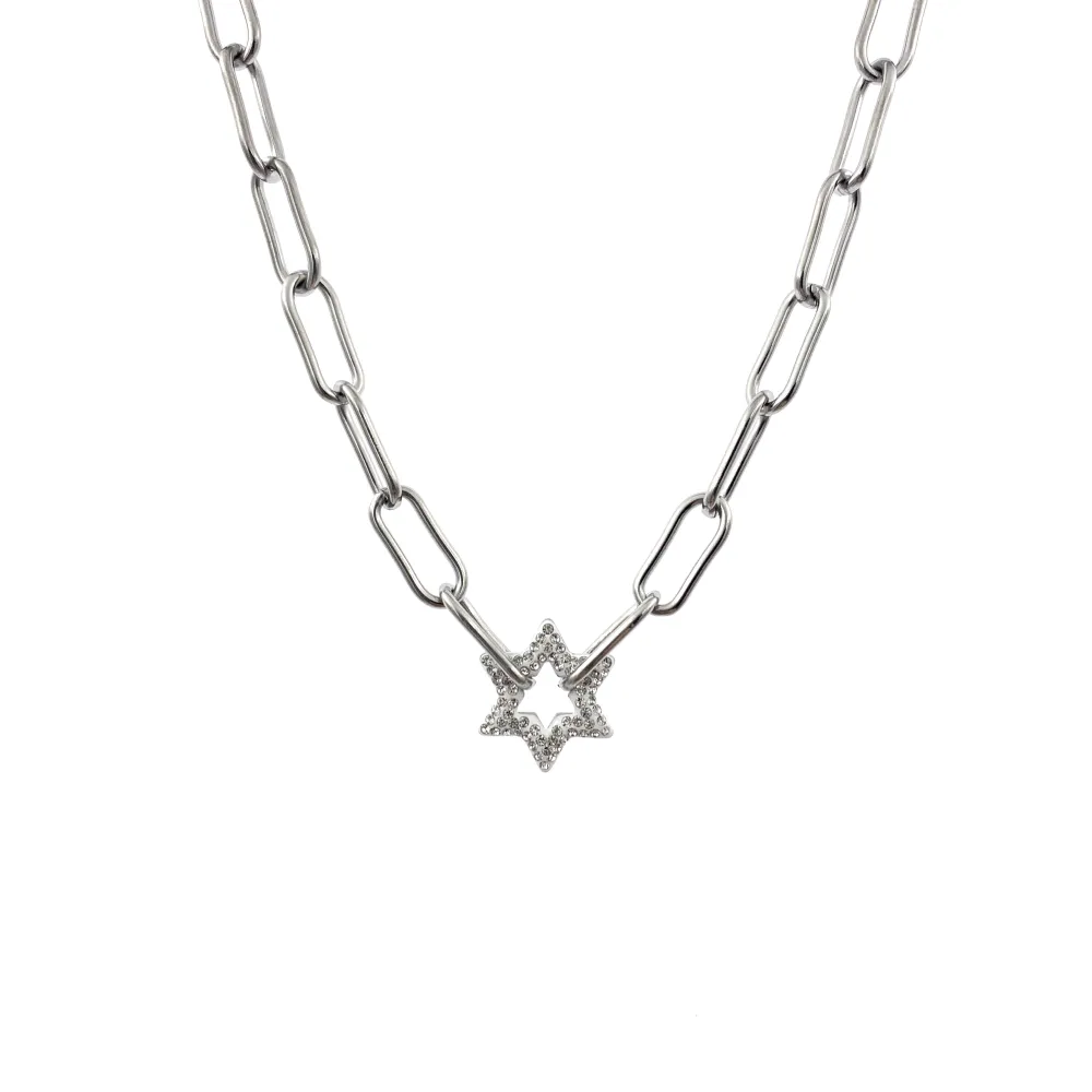CAC7306-Catena con Stella- Collana Corta in Acciaio - CAC7306-Catena con Stella- Collana Corta in Acciaio