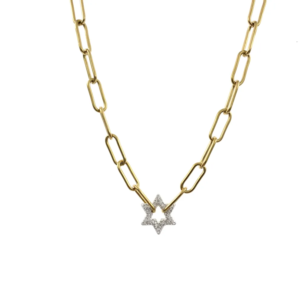 CAC7306-Catena con Stella- Collana Corta in Acciaio - CAC7306-Catena con Stella- Collana Corta in Acciaio