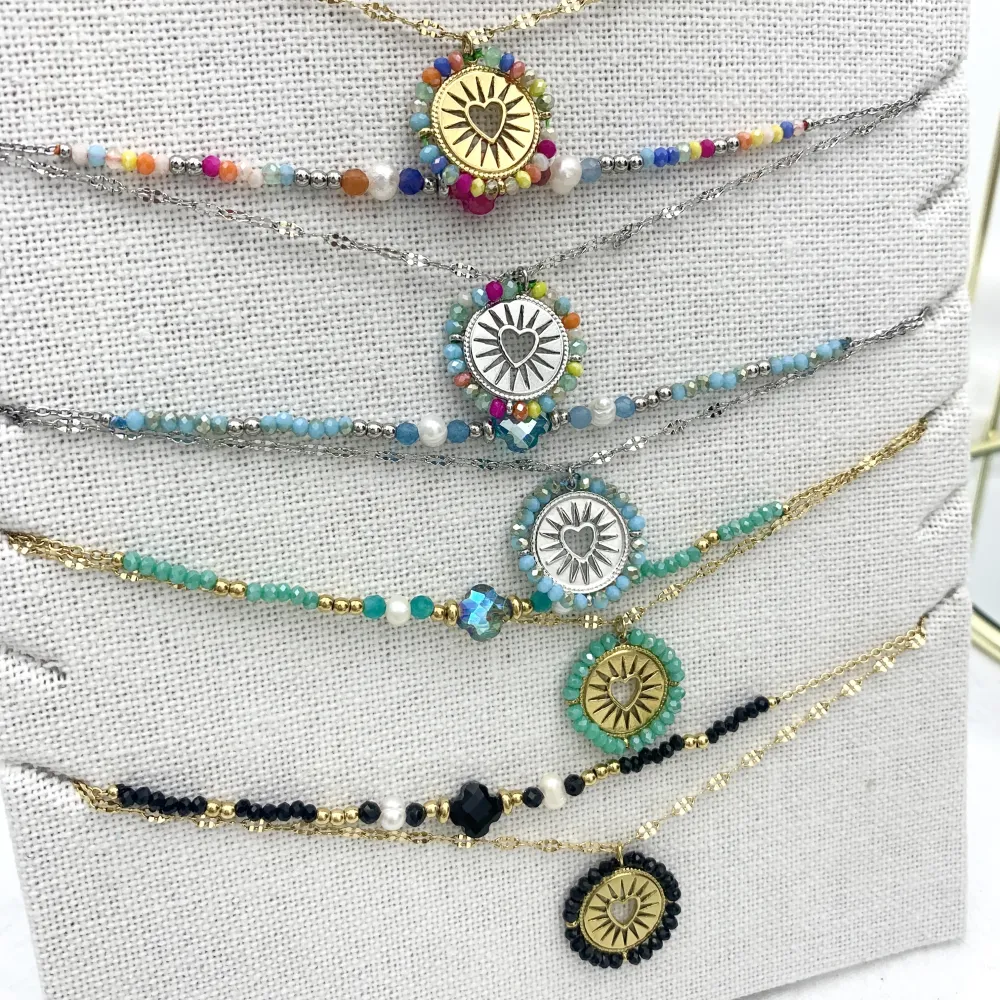 Doppio con Cuore Sole-Collana Corta in Acciaio - CAC-732-33