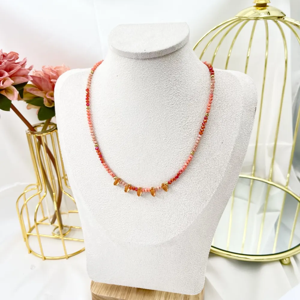 Cristalli con Riso-Collana Corta in Acciaio - CAC-750-09