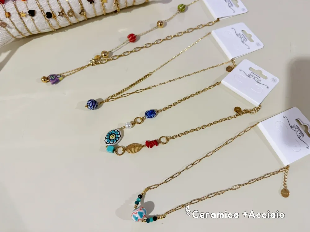 Pallina Ceramica -Collana Corta in Acciaio - CAC-765-54