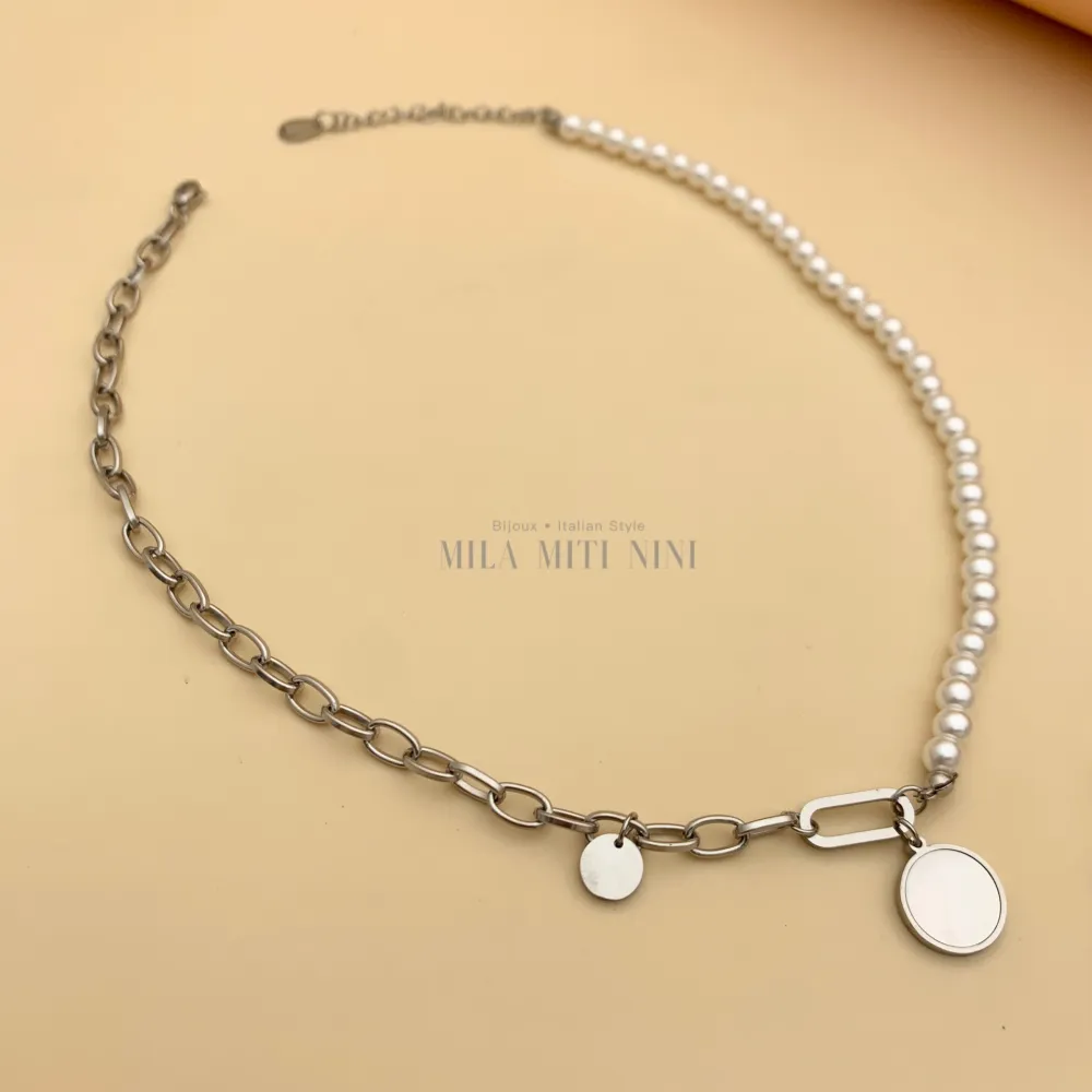 CAC7763-Perla Catena-Collana Corta in Acciaio - CAC7763-Perla Catena-Collana Corta in Acciaio