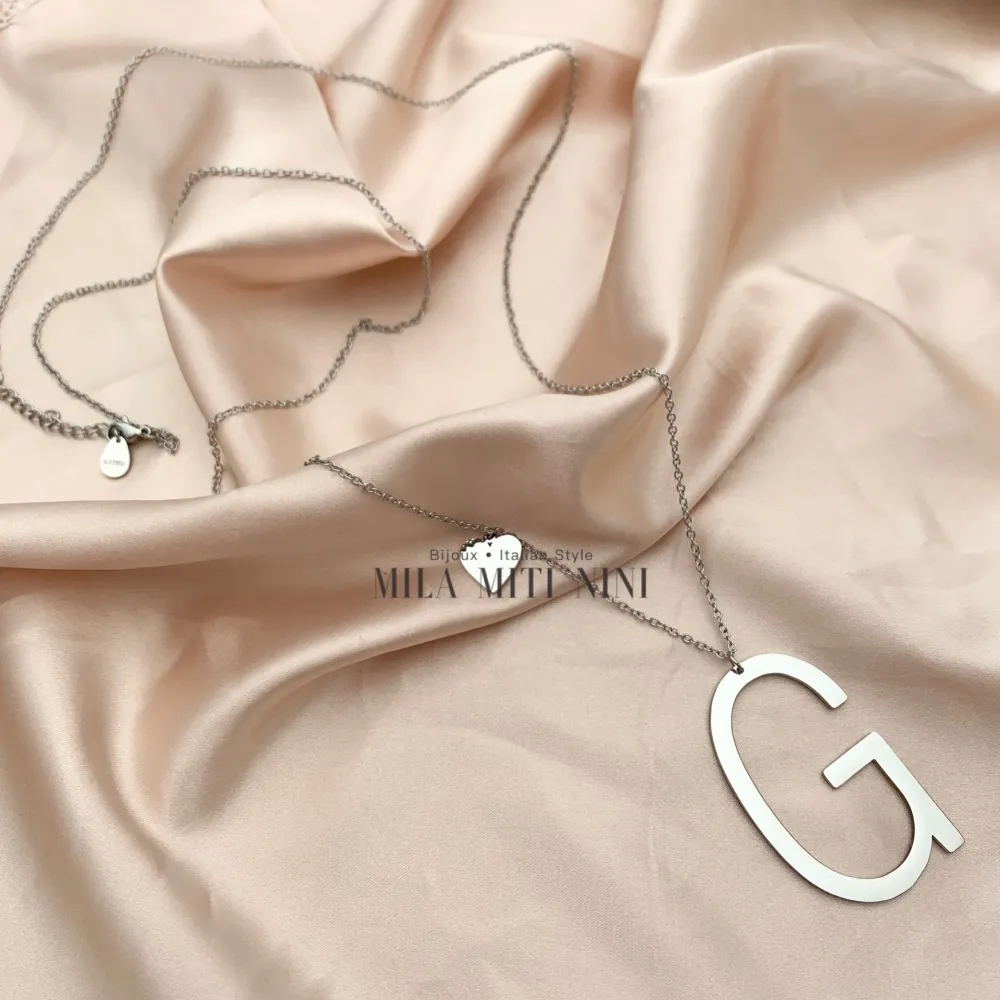 CAL413-1543-Iniziale ARGENTO-Collana Lunga in Acciaio - CAL413-1543-Iniziale ARGENTO-Collana Lunga in Acciaio