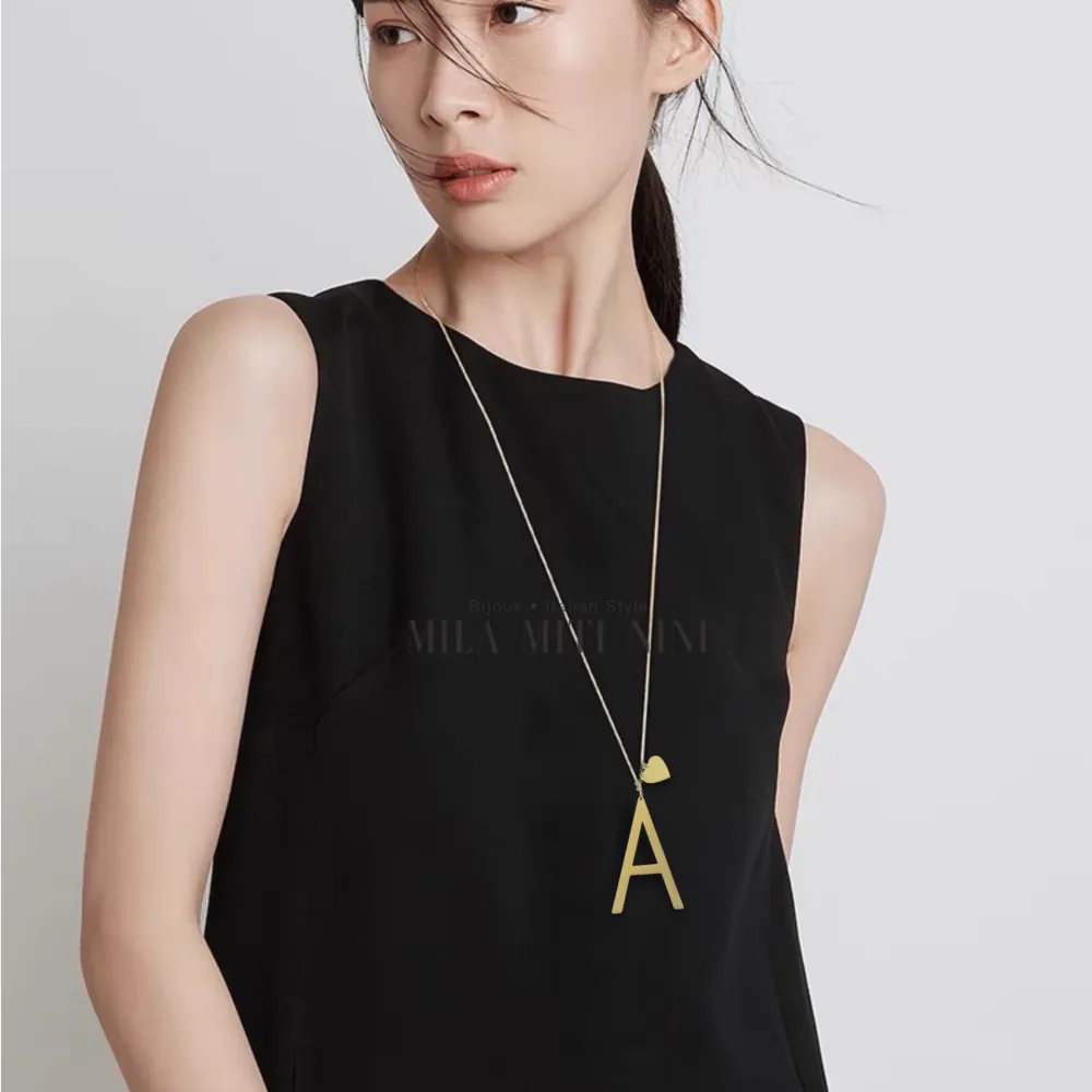 CAL413-1543-Iniziale ORO GIALLO-Collana Lunga in Acciaio - CAL413-1543-Iniziale ORO GIALLO-Collana Lunga in Acciaio