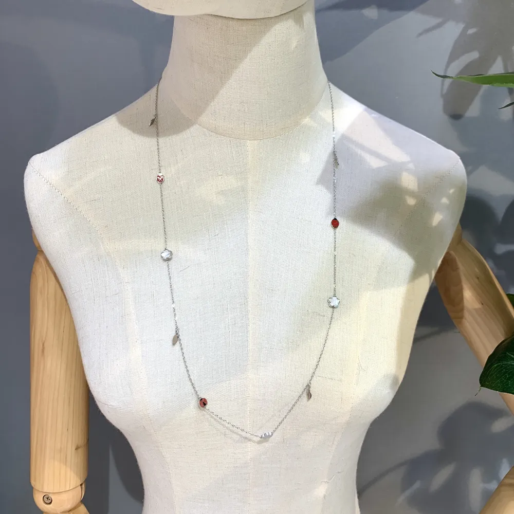 Fiore Coccinella-Collana Lunga in Acciaio - CAL-413-2150