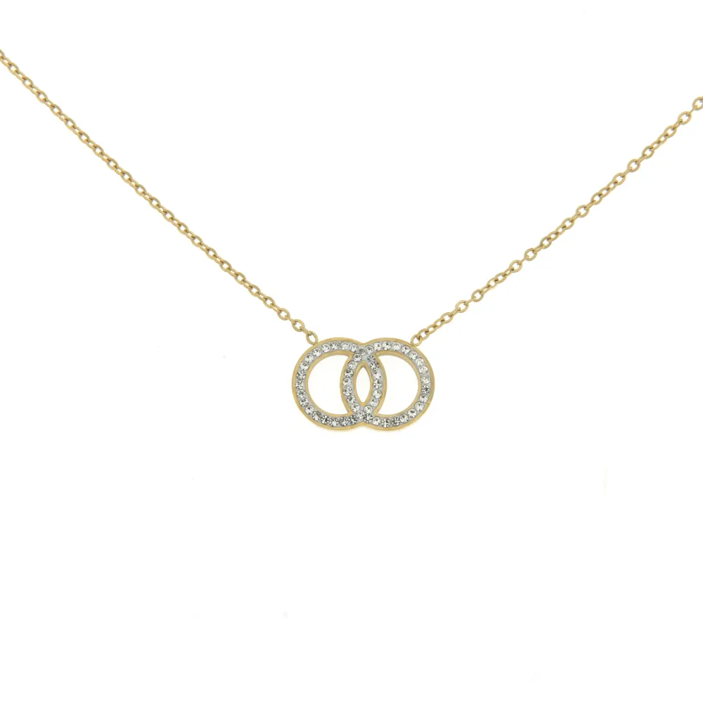CAS- Doppio Cerchio 4617 - Collana in Acciaio con Strass - CAS- Doppio Cerchio 4617 - Collana in Acciaio con Strass