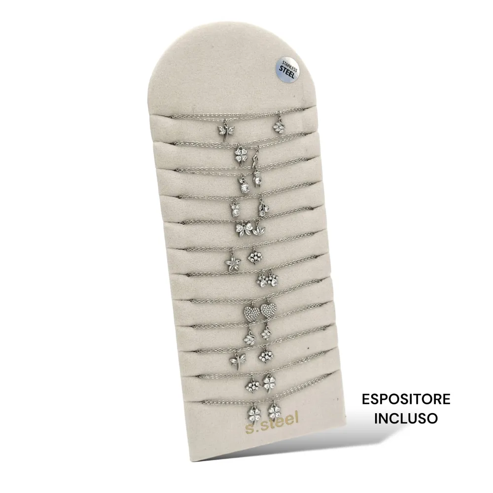 Soggetti Mix con Zirconia-24pz Collane Corte in Acciaio - CPA-103-AA2878-2897N