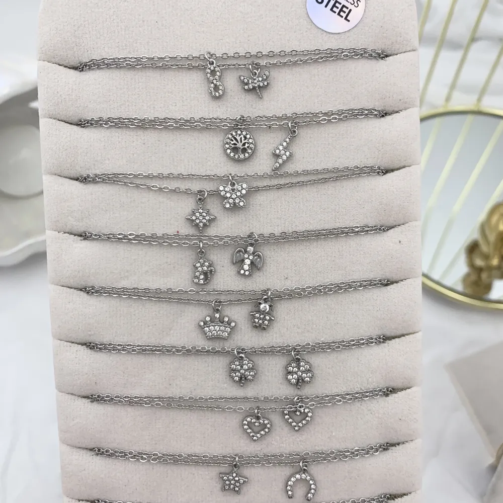 Soggetti Mix con Zirconia-24pz Collane Corte in Acciaio - CPA-103-AA3262-3272N