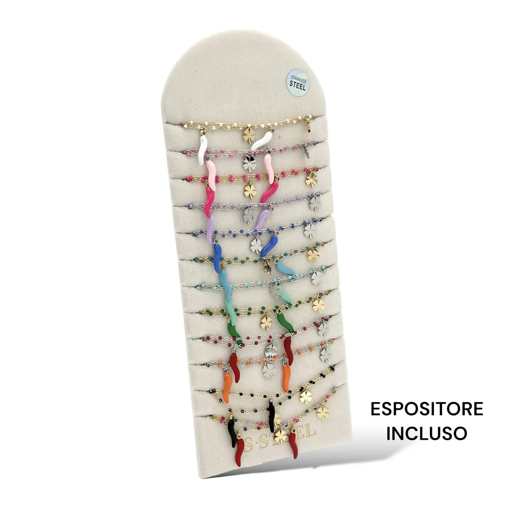 Cornino con Quadrifoglio-24pz Collane in Acciaio - CPA-103-AA3967N 24