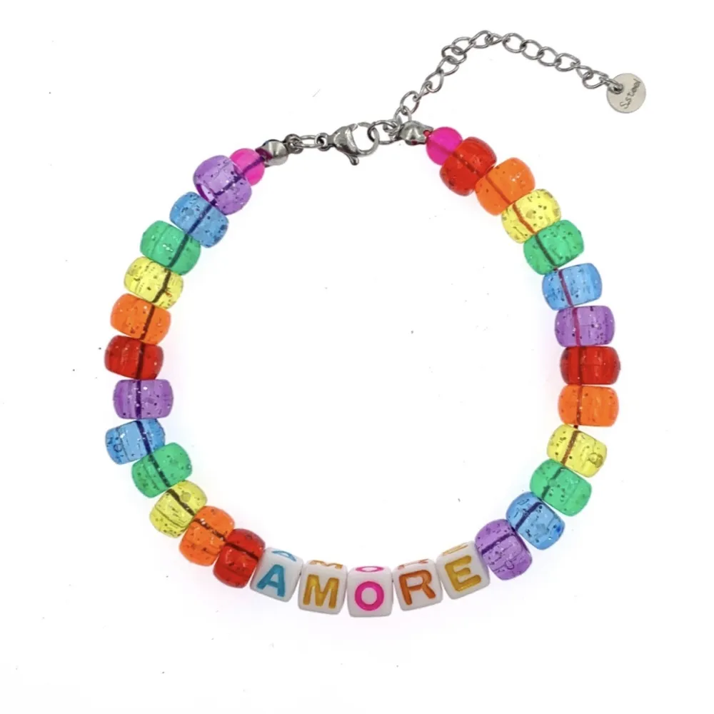 KAV176-425- Perline Colorate AMORE- Cavigliera in Acciaio - KAV-176-425