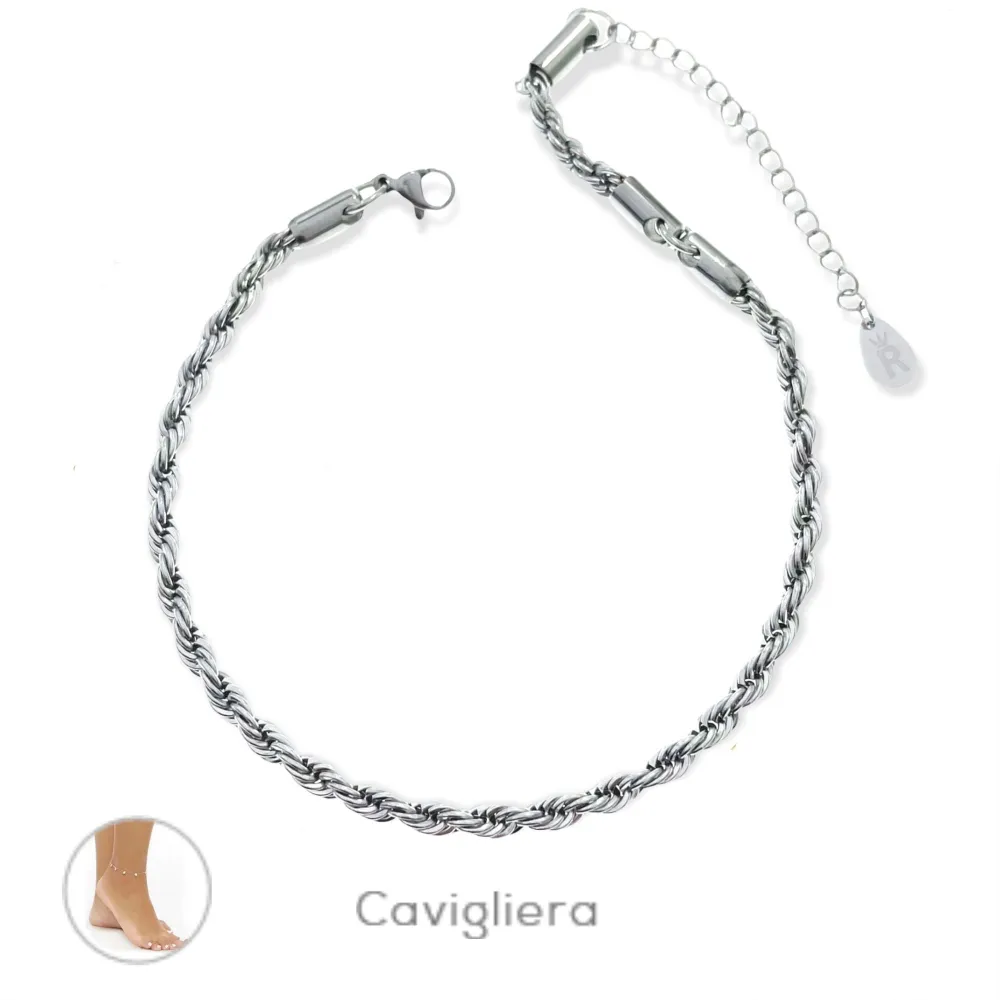 Catena Intrecciato Grande-Cavigliera in Acciaio - KAV-413-1584R 4mm