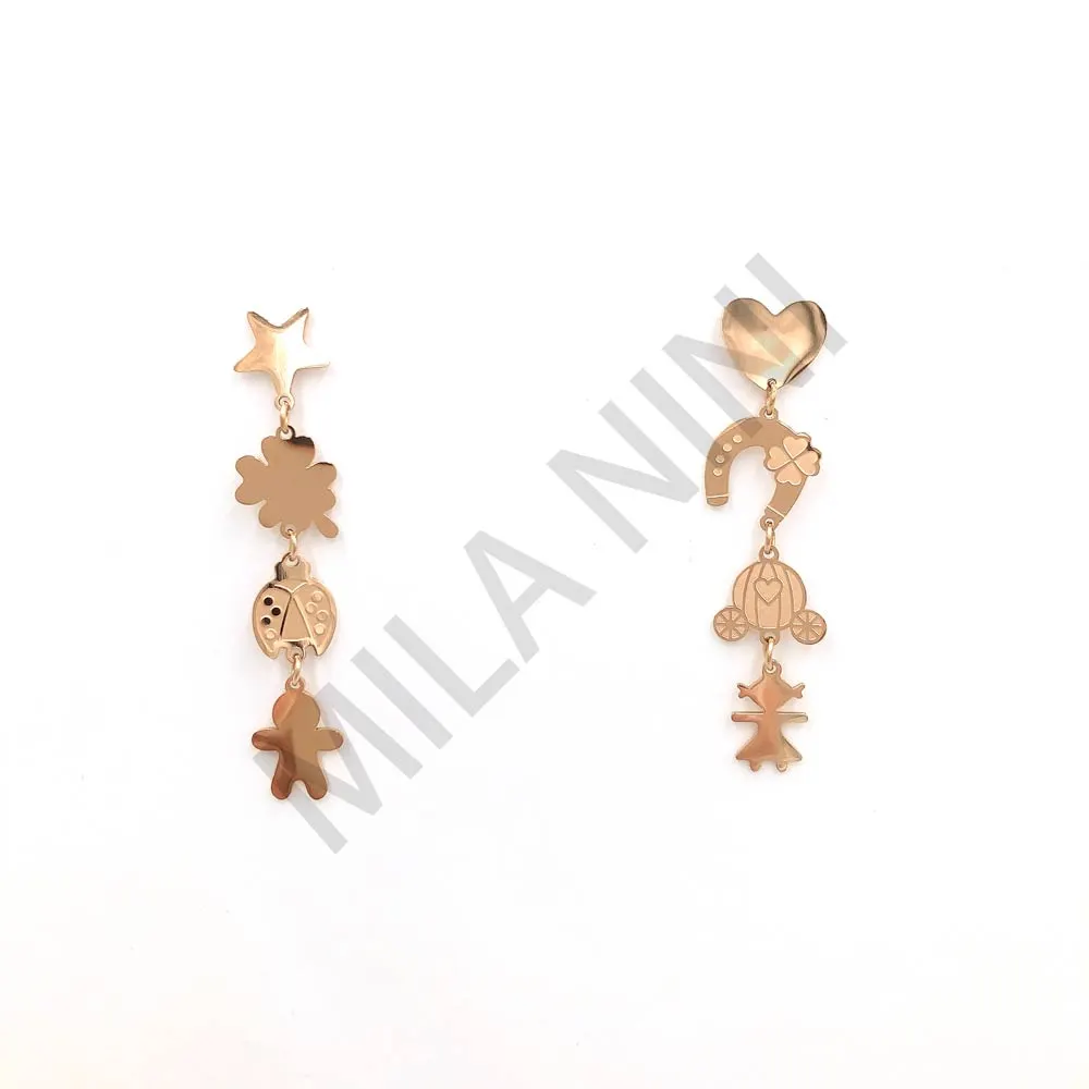 Orecchini pendenti in acciaio - Linea Favole 4 ciondoli - Orecchini pendenti in acciaio