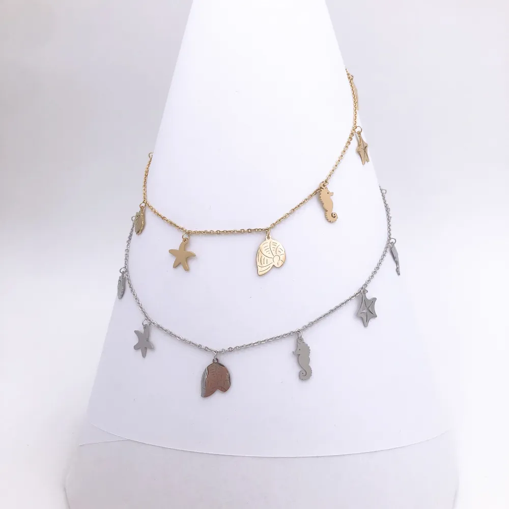 Collana lunga in  acciaio - MARE STELLA MARINA PESCE CONCHIGLIA PENDENTE MIX  3981 -COLLANA