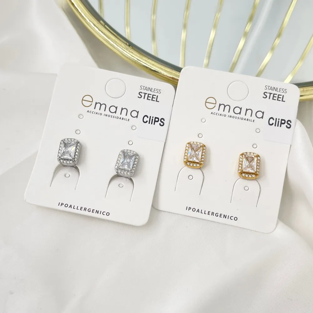 Rettangolare -Orecchini a Clip in Acciaio - OAK-103-AA5015E