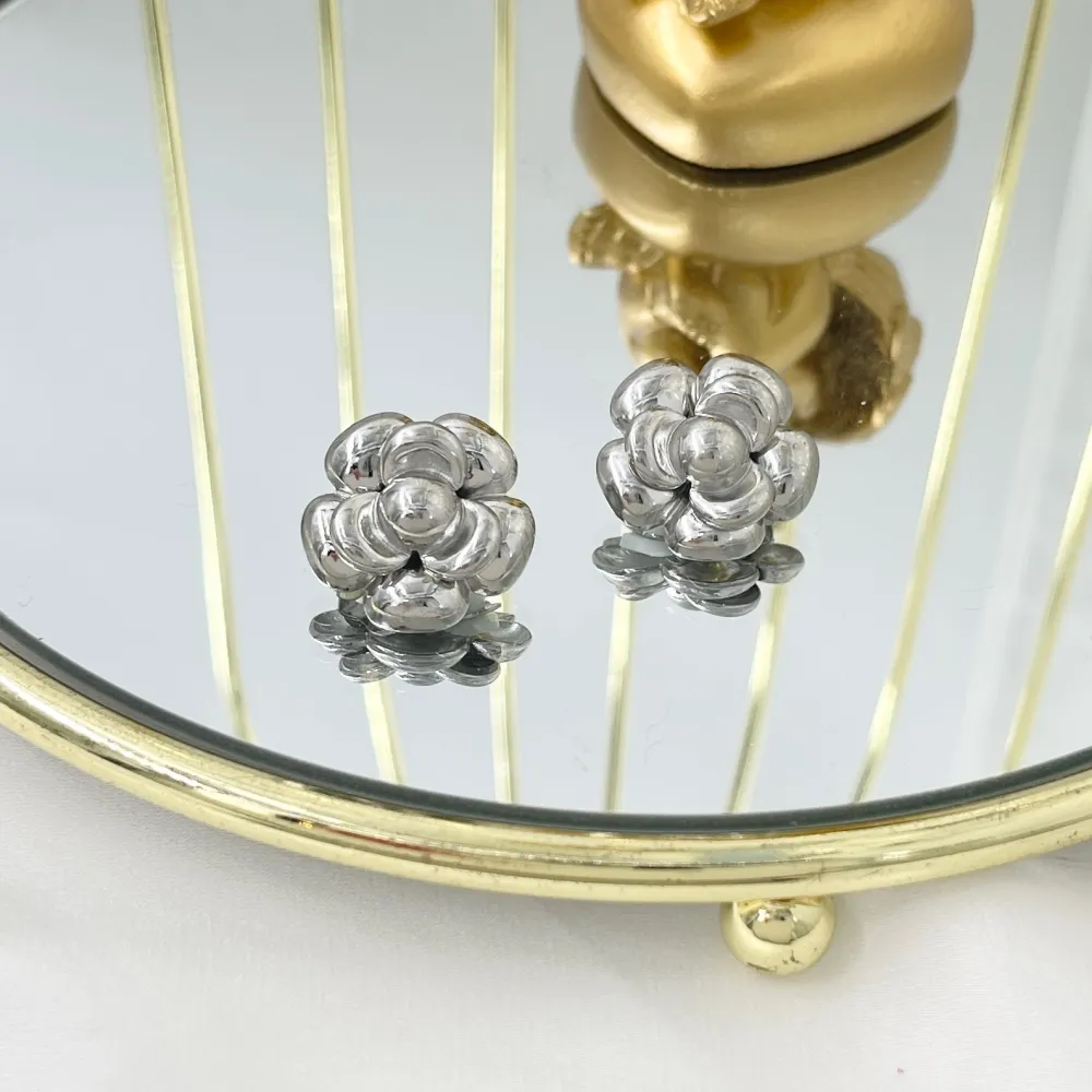 Fiore Rosa -Orecchini a Clip in Acciaio - OAK-1732-359