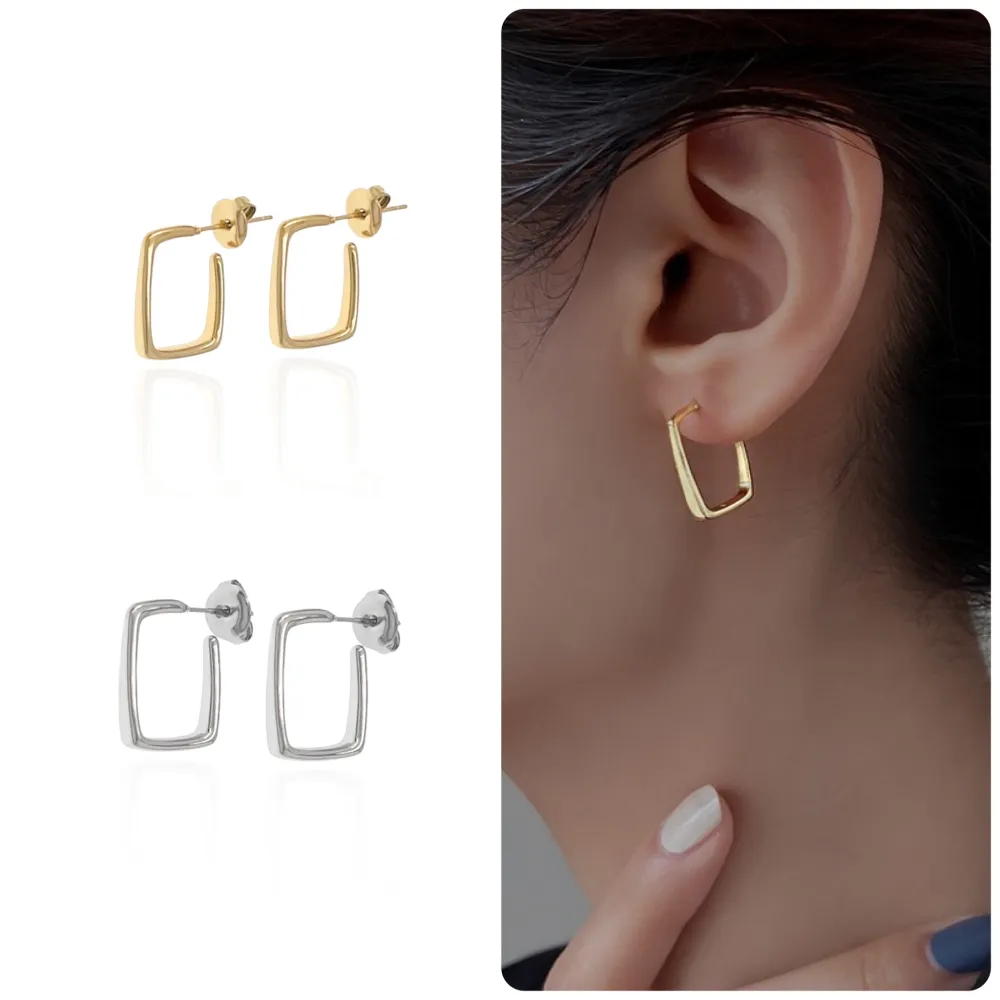 Cerchio Rettangolare-Orecchini in Acciaio - OAP-103-AA1263E