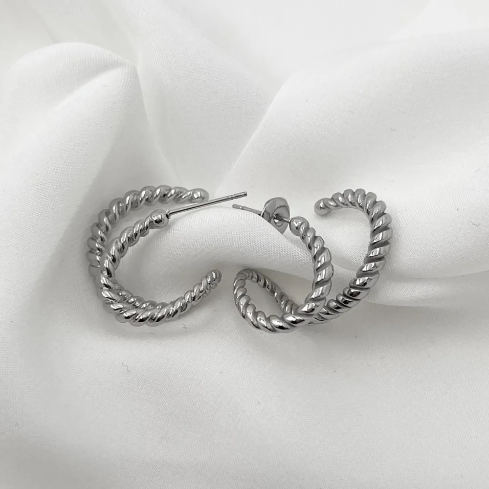 Effetto Doppio Cerchio-Orecchini in Acciaio - OAP-103-AA1356E