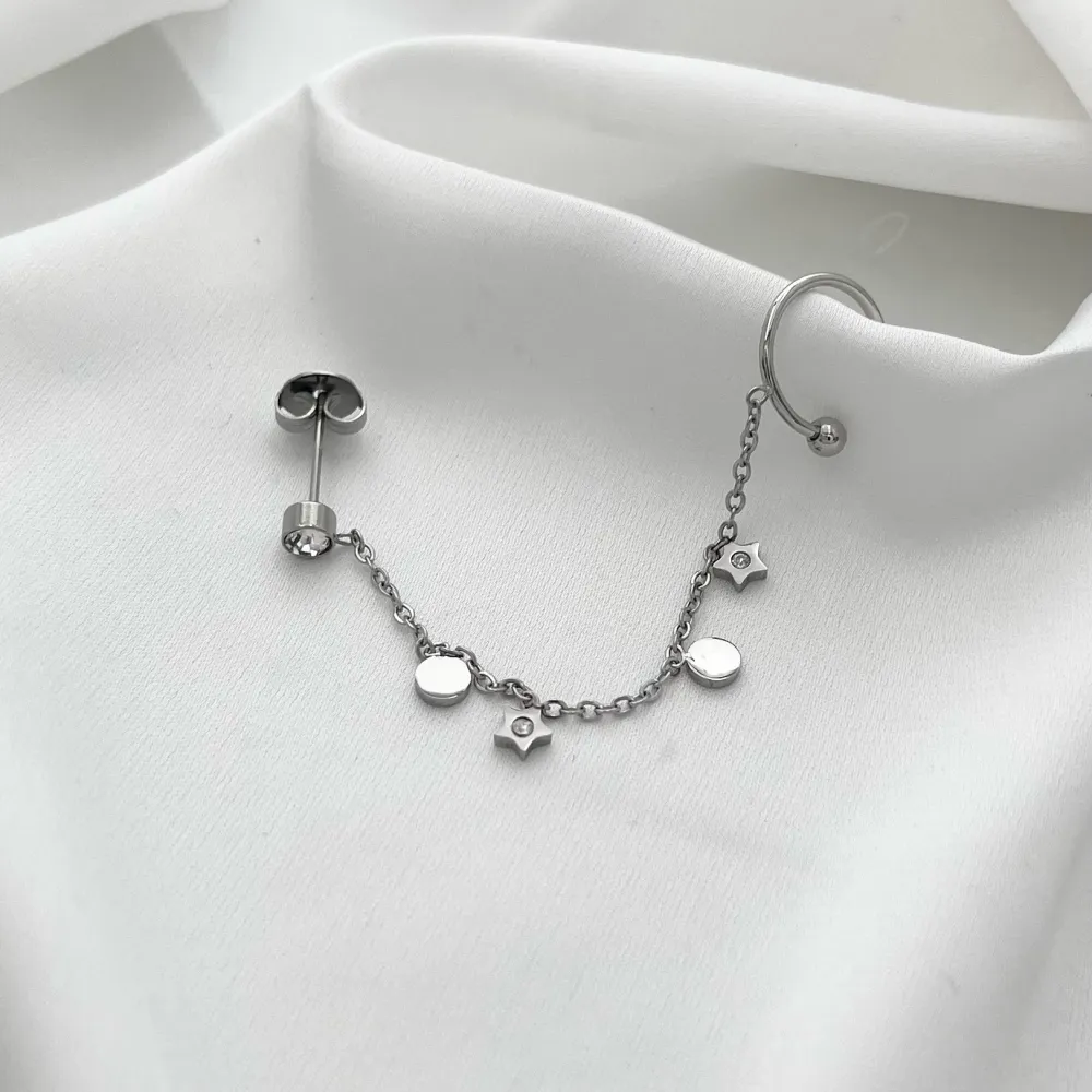 Punto Luce con Stella e Tondo-Orecchini con Earcuff in Acciaio - OAP-103-AA1707E