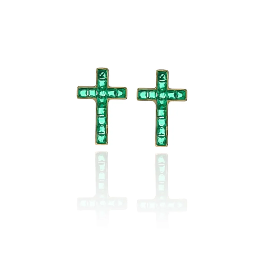 Croce Colorato con Zirconia-Orecchini a Lobo in Acciaio - OAP-103-AA944E