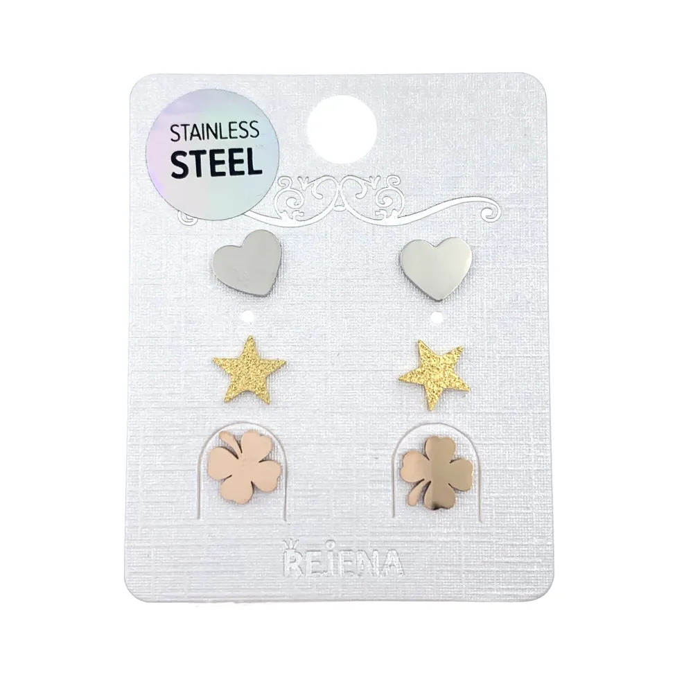 OAP7327-Cuore Stella Quadrifoglio-Orecchini Tris in Acciaio - OAP-413-2011