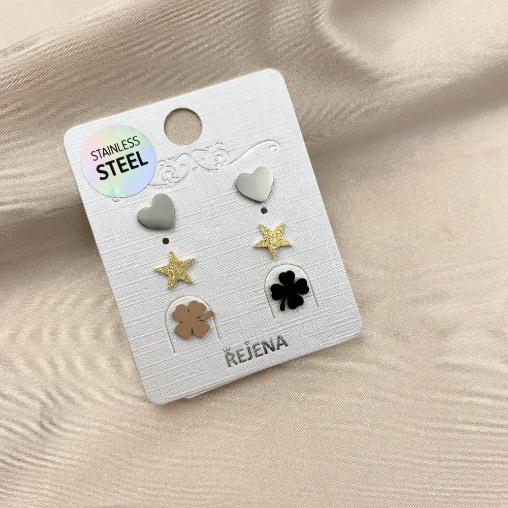 OAP7327-Cuore Stella Quadrifoglio-Orecchini Tris in Acciaio - OAP-413-2011