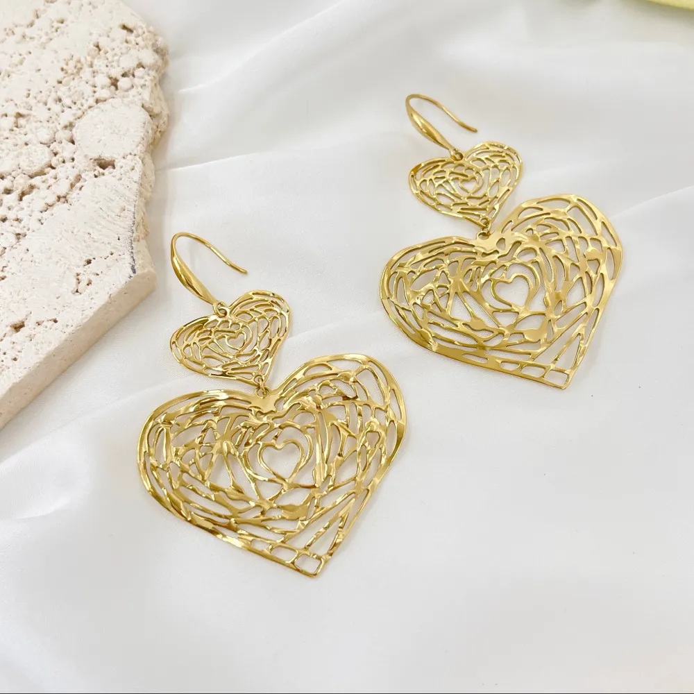 Doppio Cuore -Orecchini in Acciaio - OAP-413-2415