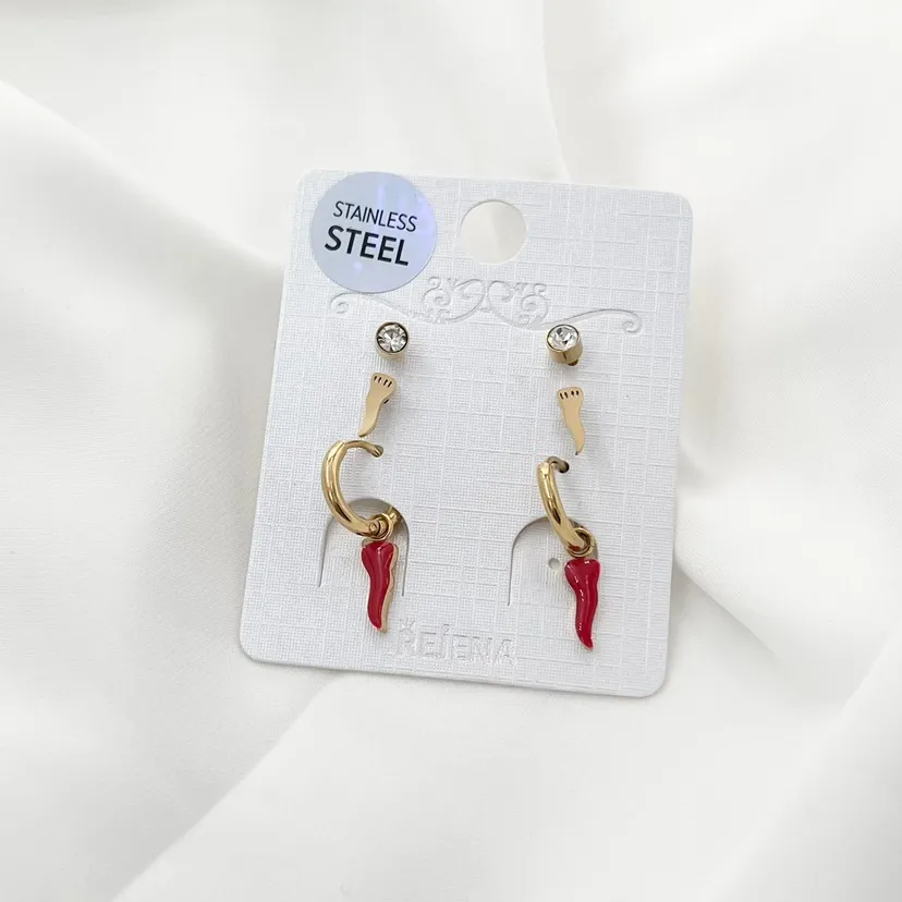 Cornino Rosso-Orecchini in Acciaio - OAP-413-655A