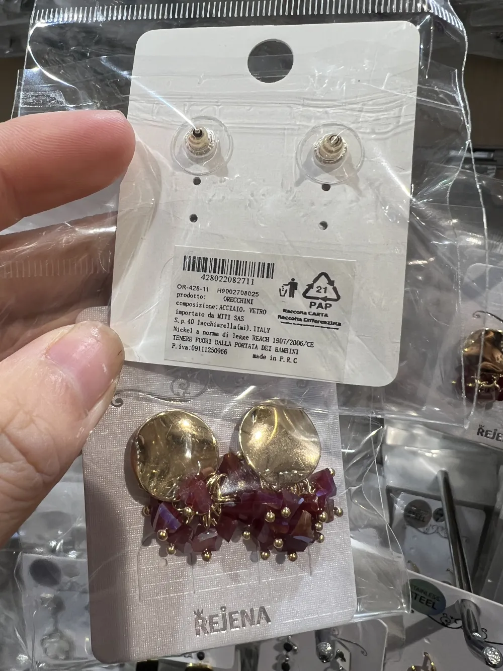 Bottone con Cristalli-Orecchini in Acciaio - OAP-428-11