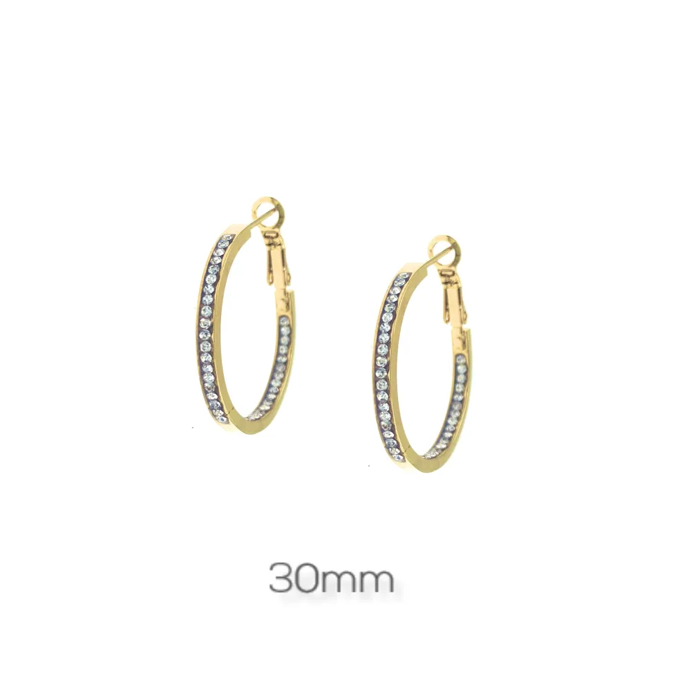 OAC7282-Doppio Strass 3cm - Orecchini a Cerchio in Acciaio - OAP-450-663 3cm Doppio Strass