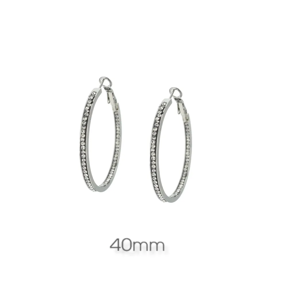 OAC7283-Doppio Strass 4cm - Orecchini a Cerchio in Acciaio - OAP-450-664 4cm Doppio Strass