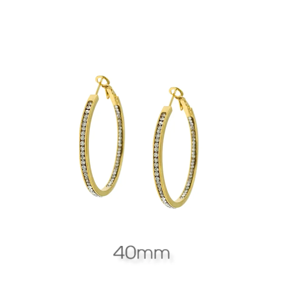 OAC7283-Doppio Strass 4cm - Orecchini a Cerchio in Acciaio - OAP-450-664 4cm Doppio Strass