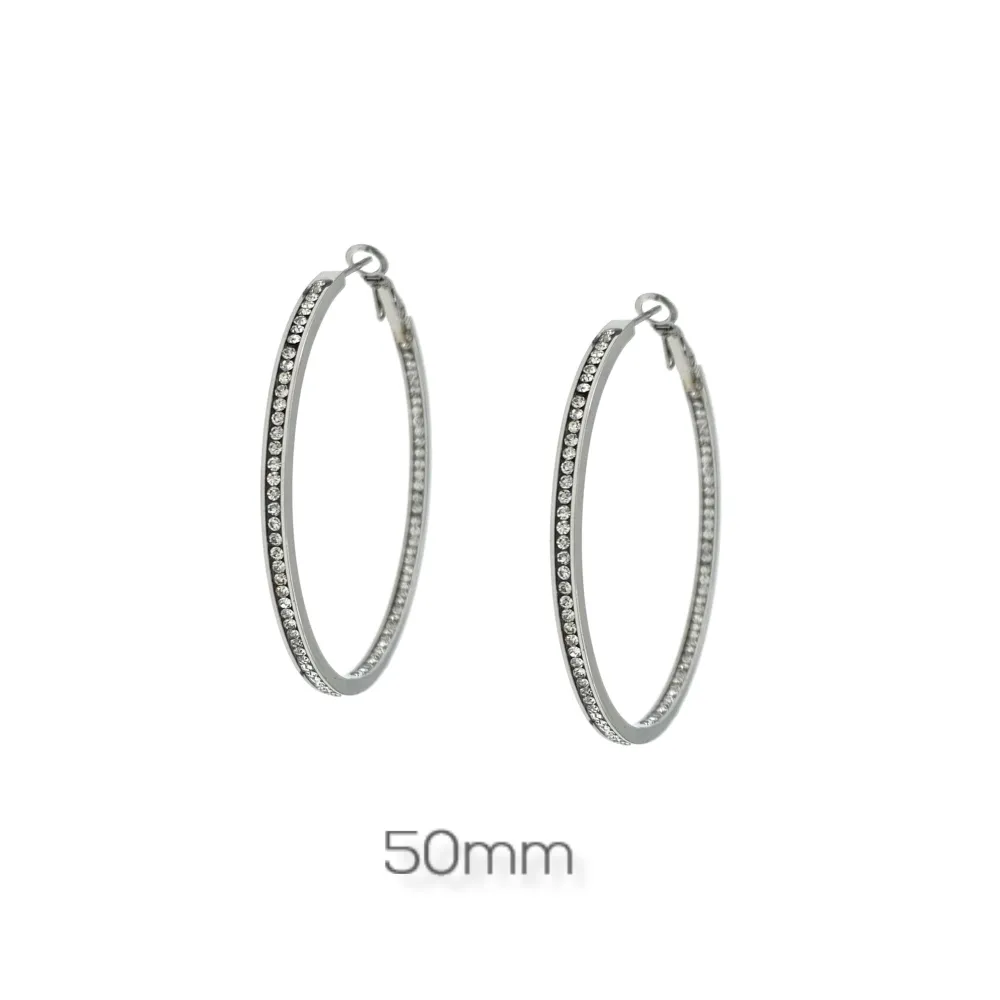 OAC7284-Doppio Strass 5cm - Orecchini a Cerchio in Acciaio - OAP-450-665 5cm Doppio Strass