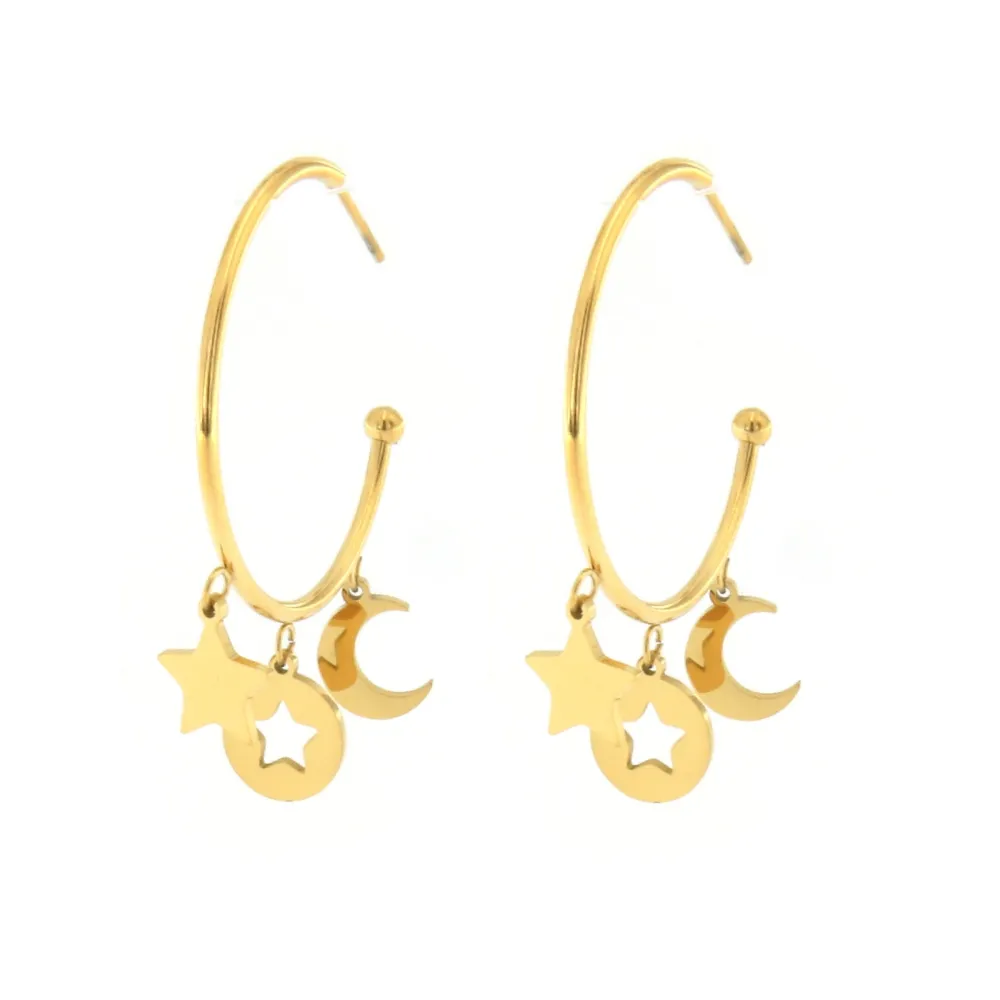 OAP6818-Stella- Orecchini a Cerchio con Pendenti in Acciaio - OAP6818-Stella- Orecchini a Cerchio con Pendenti in Acciaio