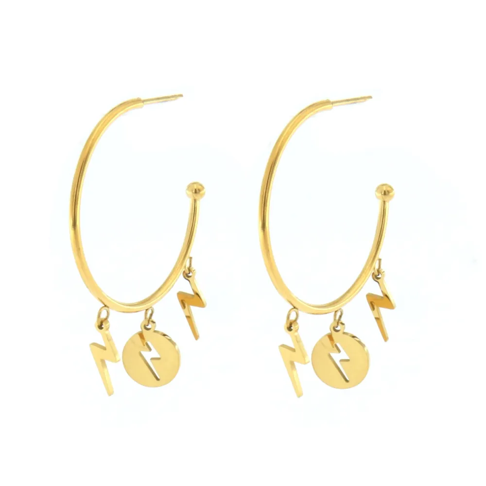 OAP6819-Fulmine- Orecchini a Cerchio con Pendenti in Acciaio - OAP6819-Fulmine- Orecchini a Cerchio con Pendenti in Acciaio