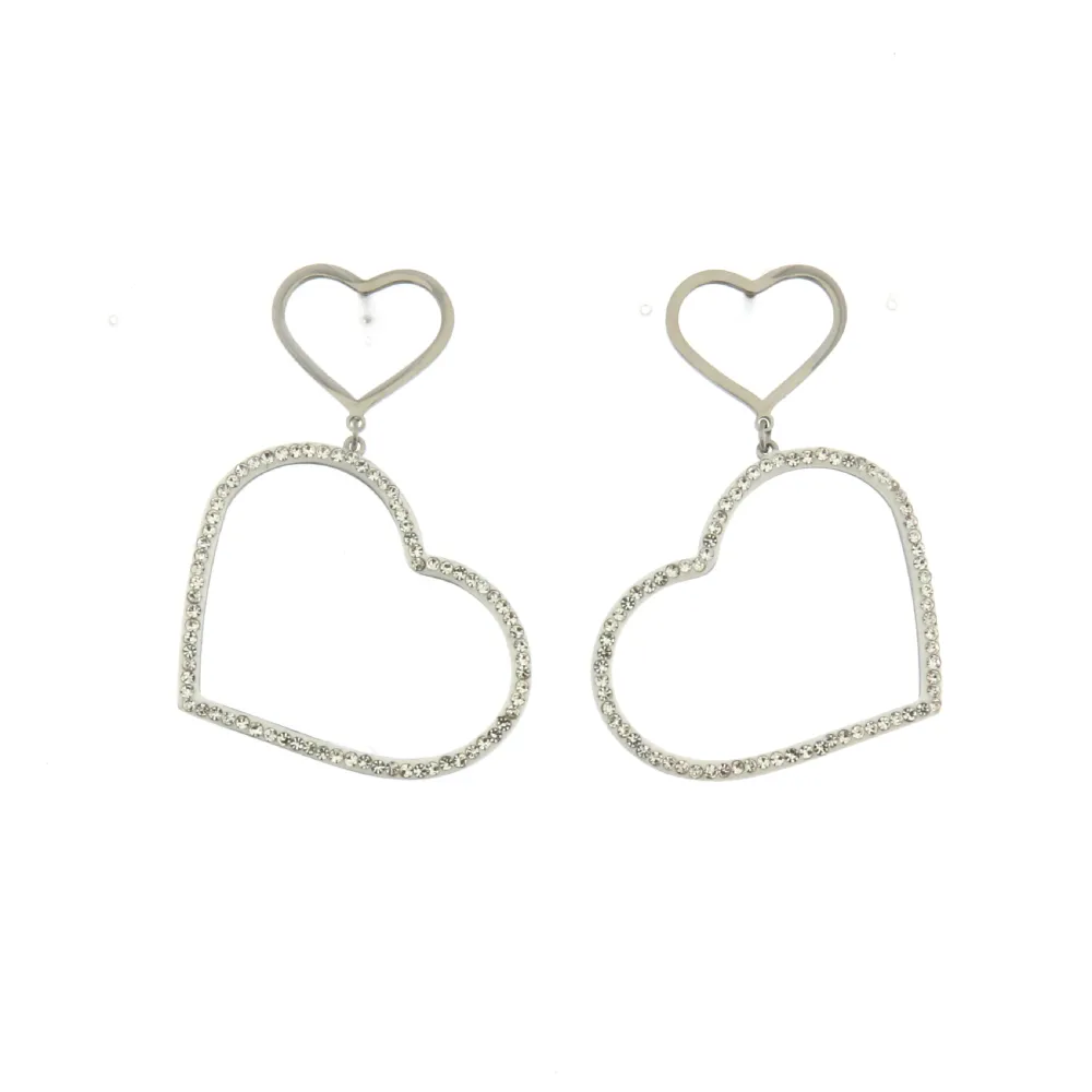 OAP6834-Cuore Pendente Strass- Orecchini in Acciaio - OAP6834-Cuore Pendente Strass- Orecchini in Acciaio