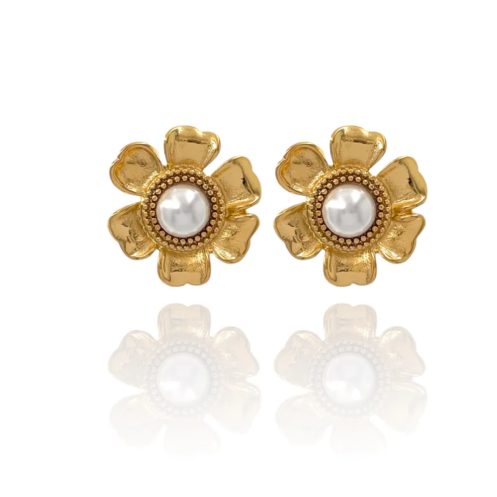Fiore con Perla-Orecchini in Acciaio - OAP-729-10