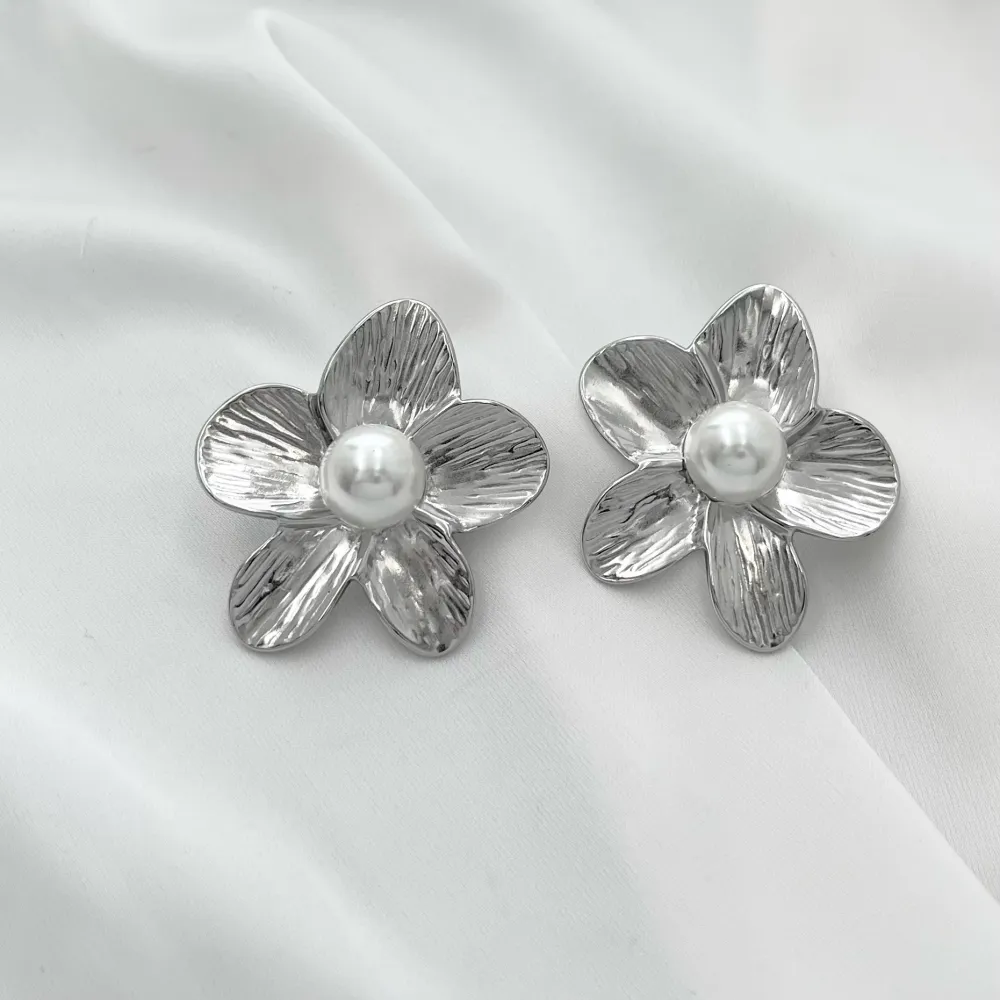 Fiore con Perla-Orecchini in Acciaio - OAP-729-15