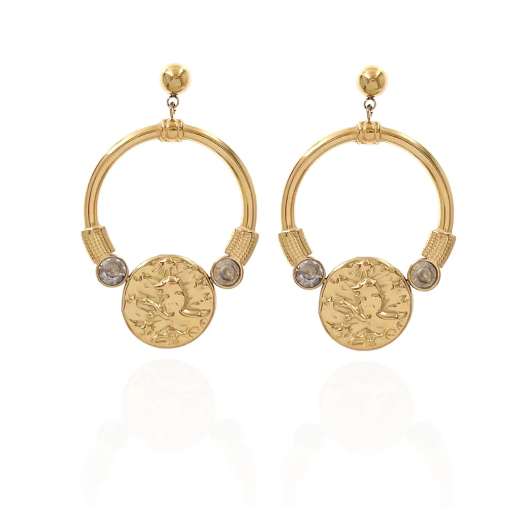 Cerchio con Tondo-Orecchini in Acciaio - OAP-729-34