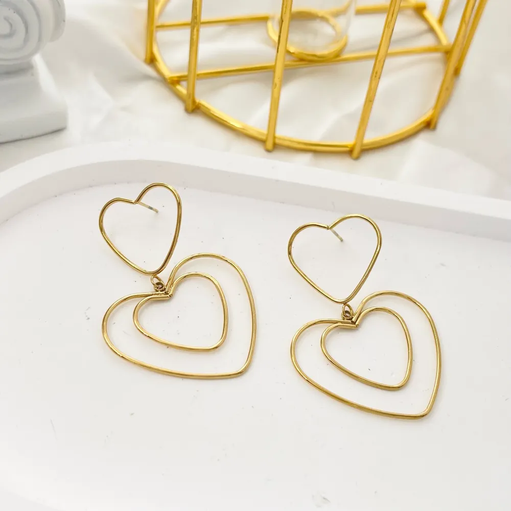 Doppio Cuore-Orecchini in Acciaio - OAP-732-129