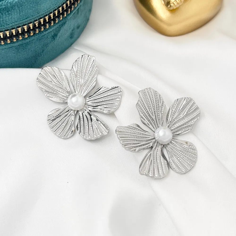 Fiore con Perla-Orecchini in Acciaio - OAP-732-266