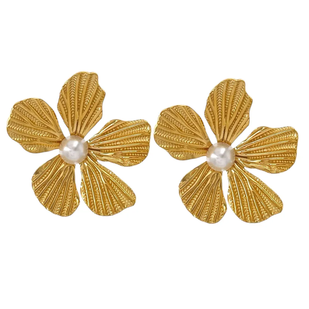 Fiore con Perla-Orecchini in Acciaio - OAP-732-266